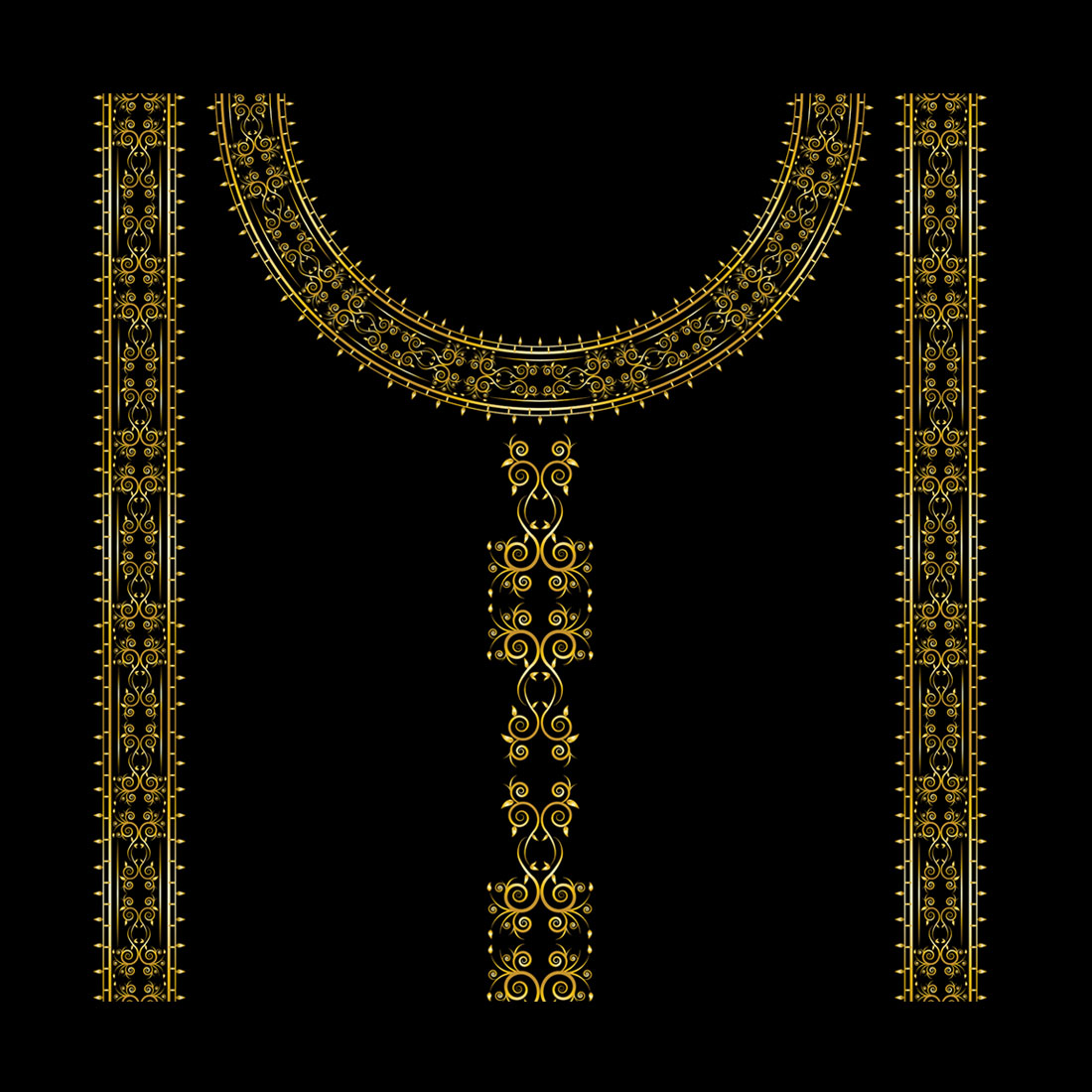 Golden Woman Dress Ornament Frame Design Vector Around Neck and Chest.