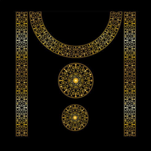 Golden Woman Dress Ornament Frame Design Vector Around Neck and Chest main cover.
