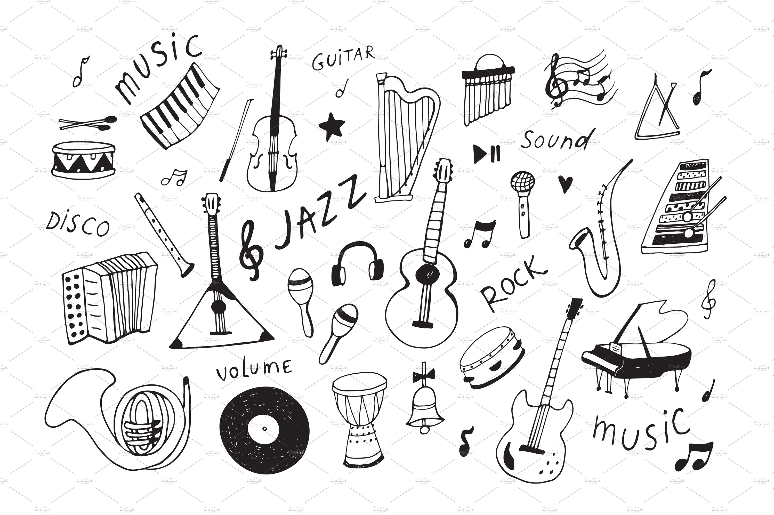 Outline musical instruments for your illustrations.