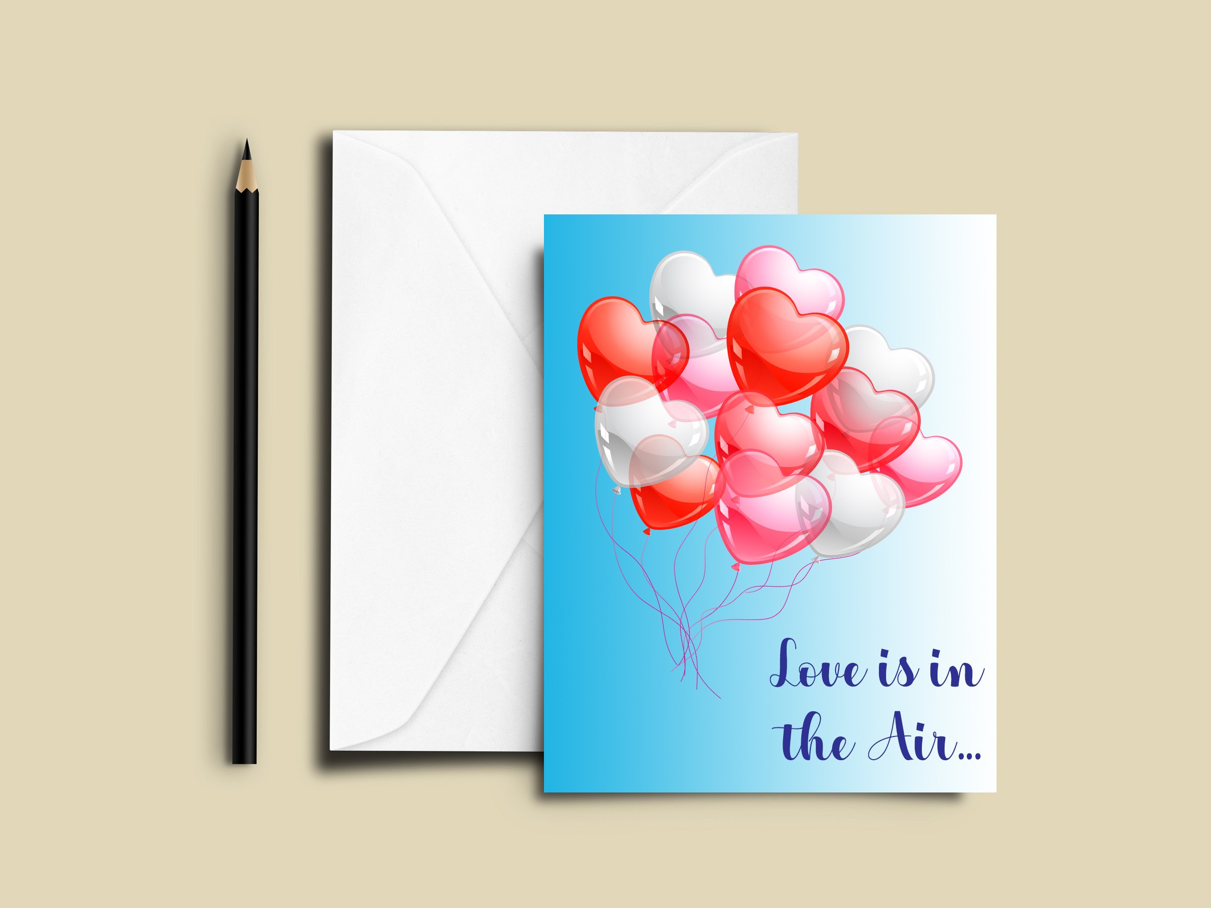 Cute greeting cards with heart balloons.
