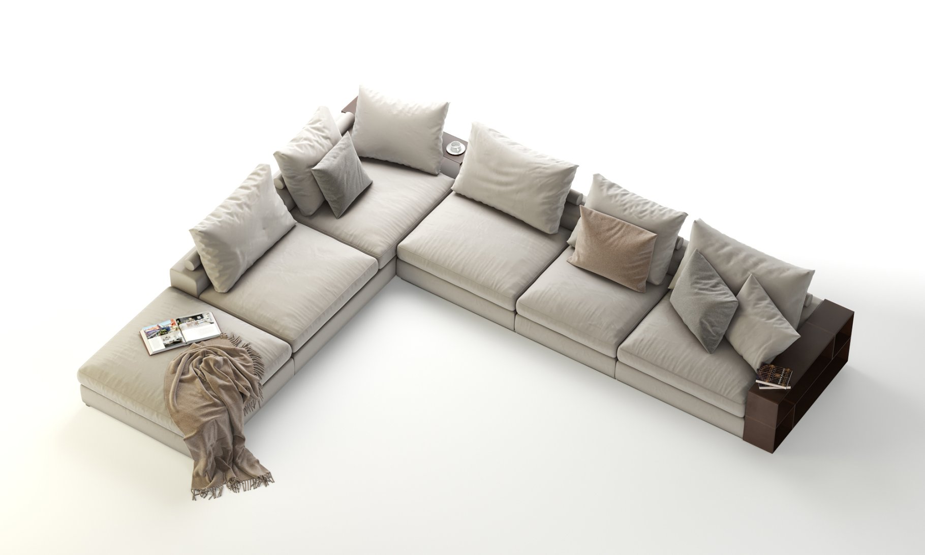 Images of a unique 3d model of a corner sectional sofa top view