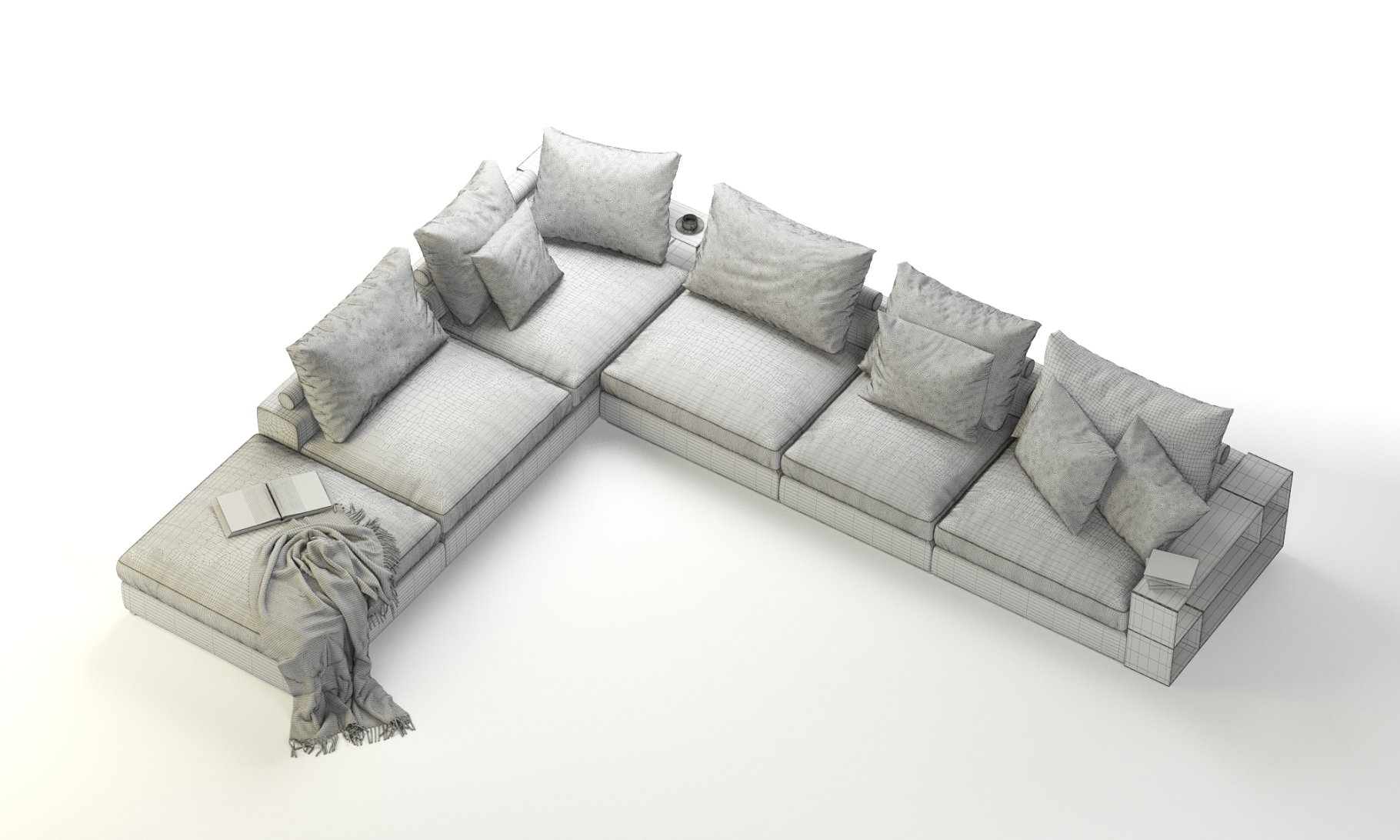 Images of an exquisite 3d model of a corner sectional sofa without textures