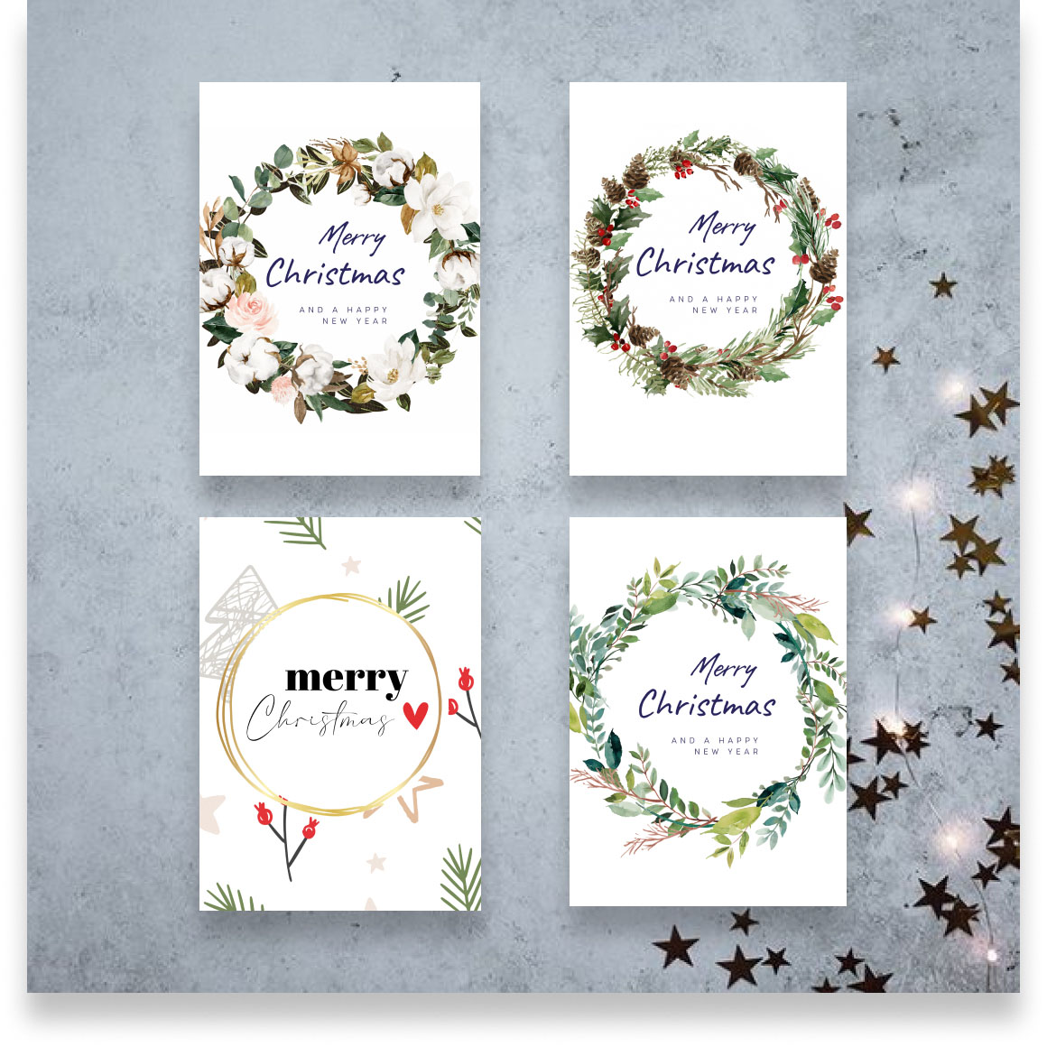 Cute Merry Christmas Card design preview image.