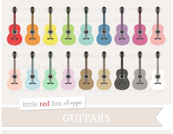 Pack of exquisite images of colorful guitars.