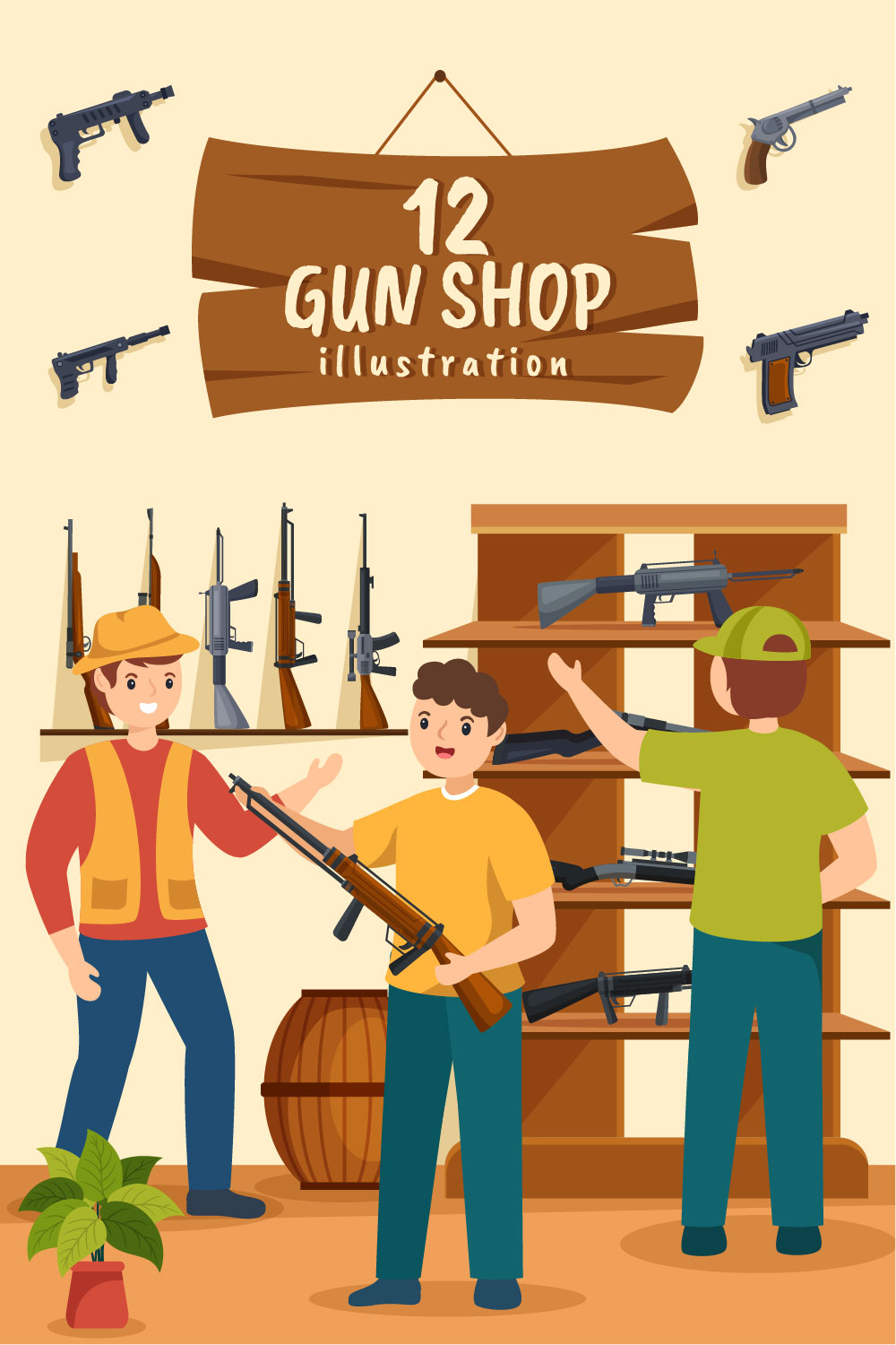 Gun Shop or Hunting Illustration pinterest image.