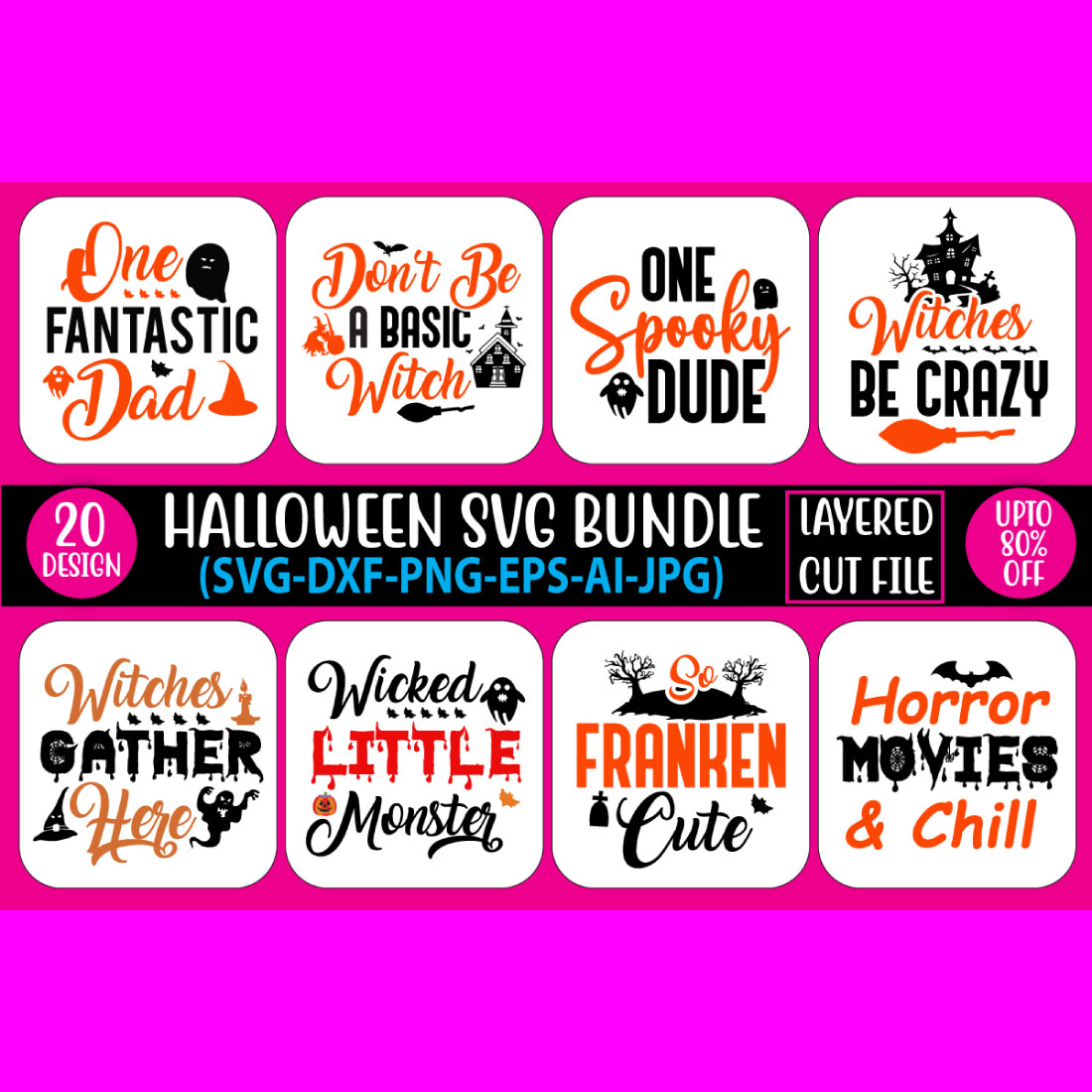 Pack of colorful images for prints on the theme of Halloween