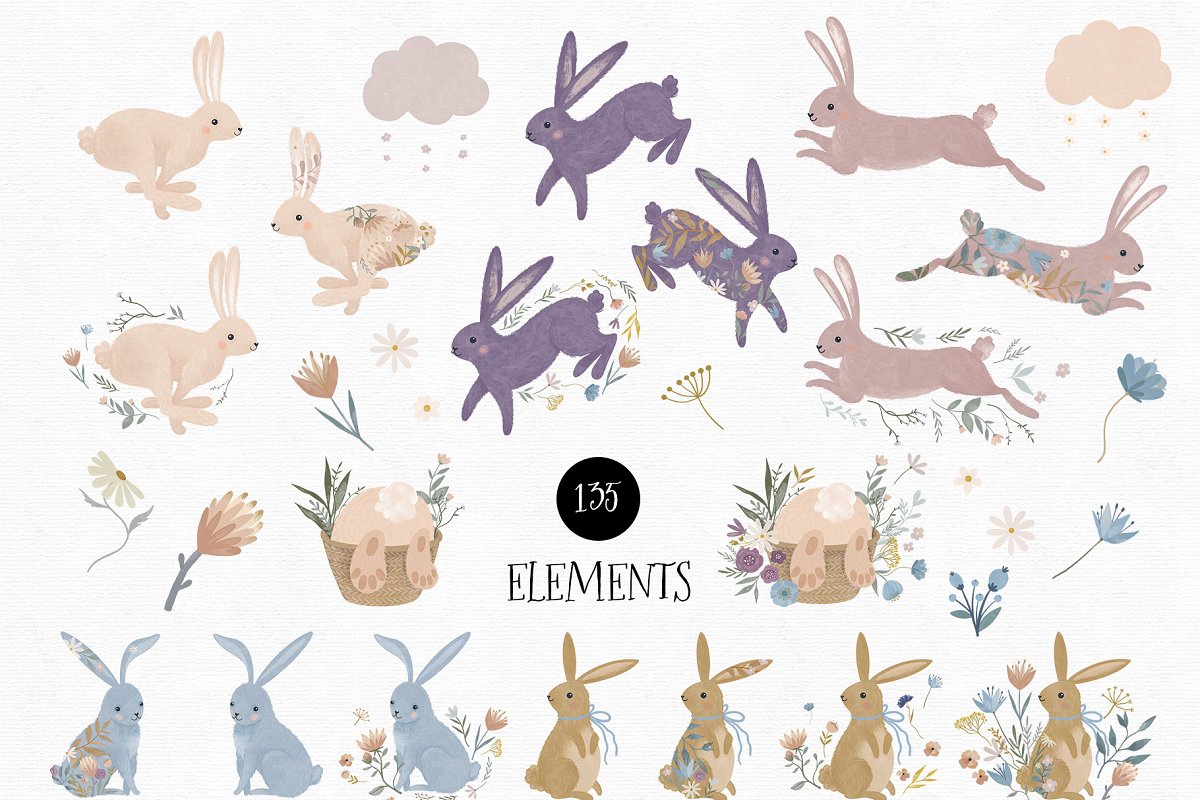 You will get 135 watercolor elements.