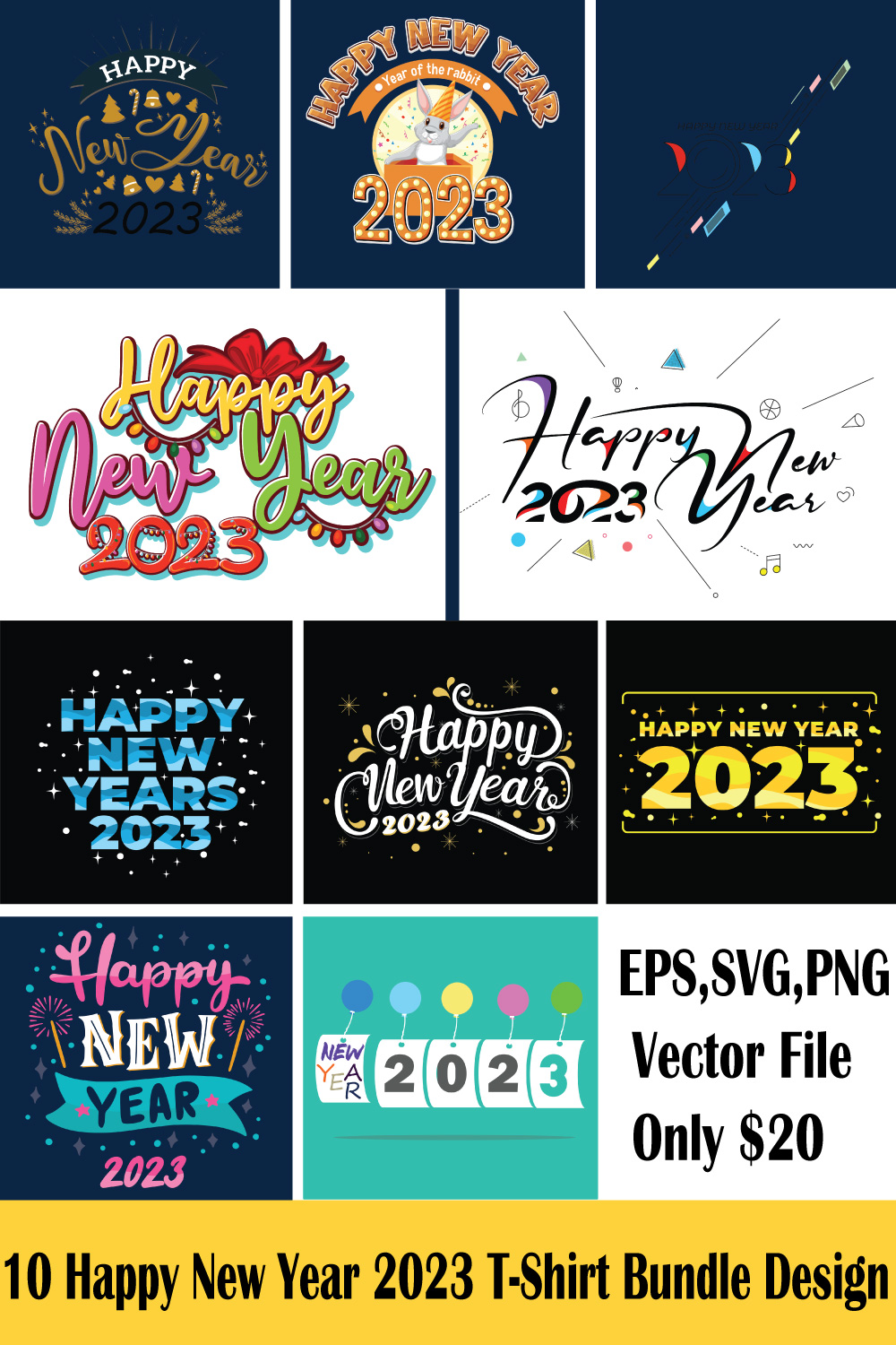 Happy New Year T-shirt Design pinterest image.
