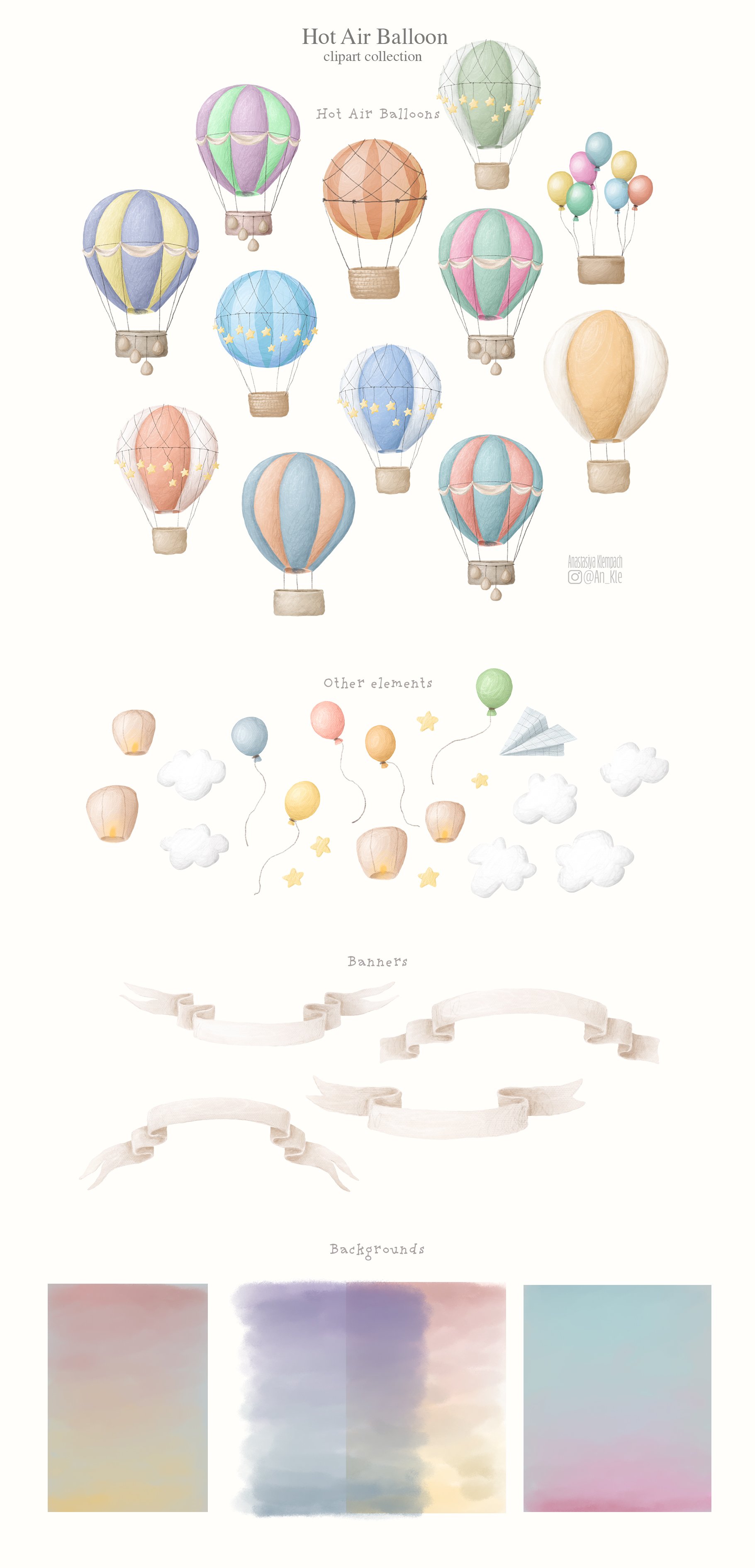 Hot air balloon baby illustrations.