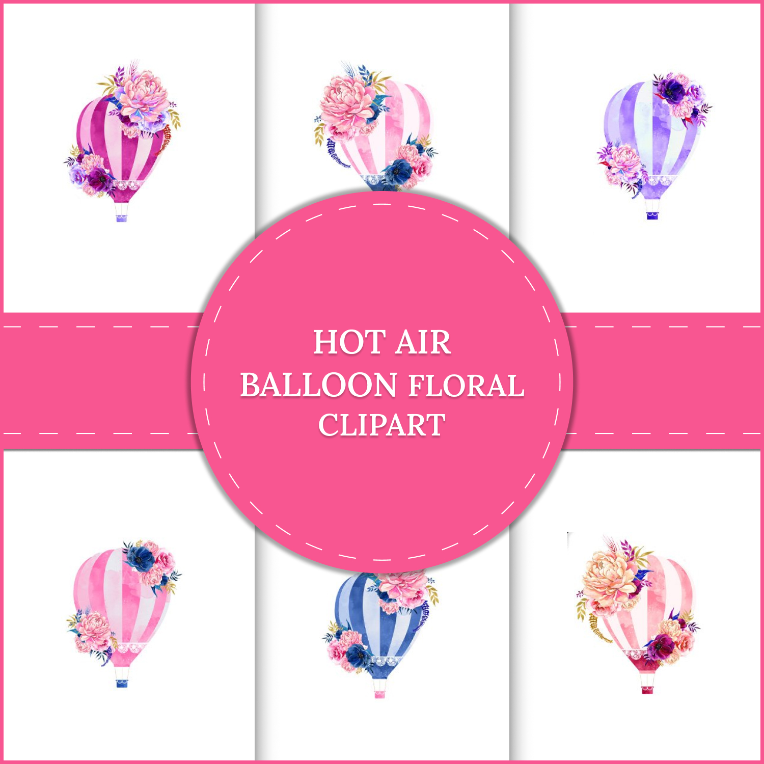 Hot Air Balloon Floral Clipart.