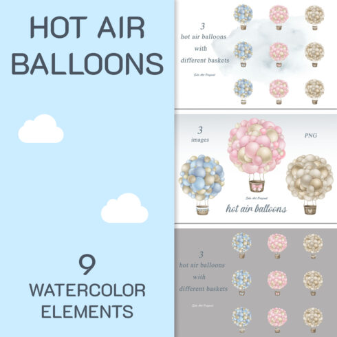 Hot air balloons. Clipart set.