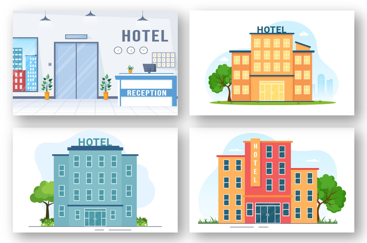 Cartoon Hotel Illustration Design preview image.