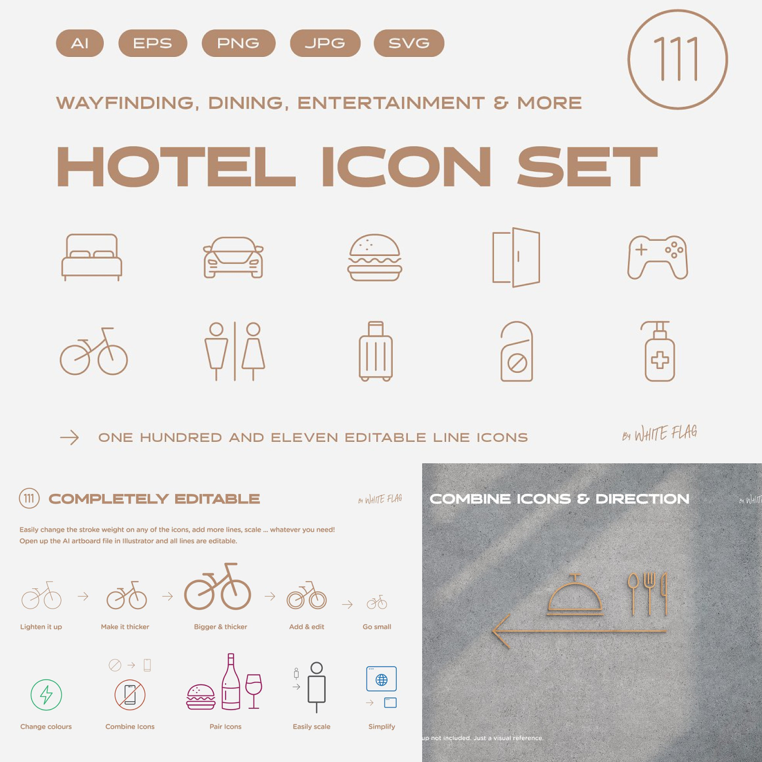 Hotel Icon Set - 111 Line Icons.