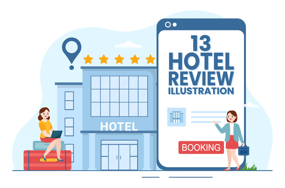 Horizontal hotel review illustration.