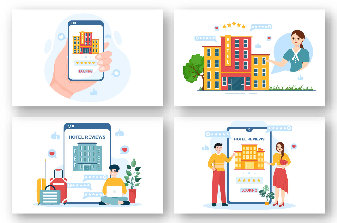 Four hotel illustrations.