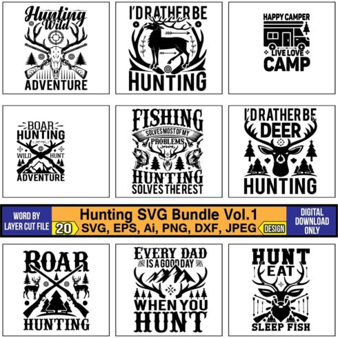 Hunting SVG T-Shirt Design Bundle cover image.