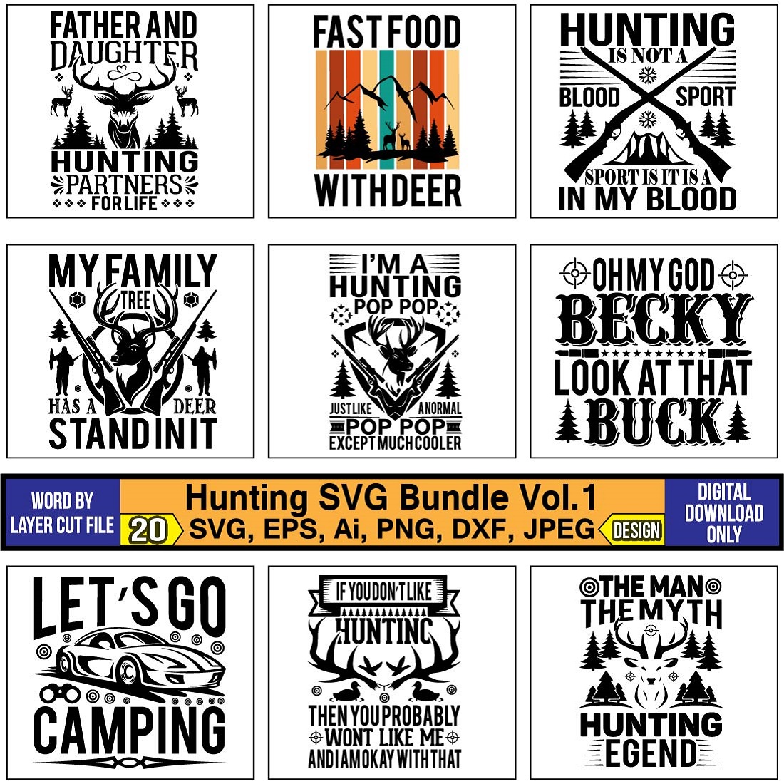 T-Shirt Hunting SVG Design Bundle cover image.