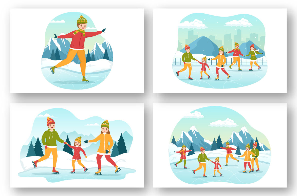 Skating on Ice Rink Illustration preview image.