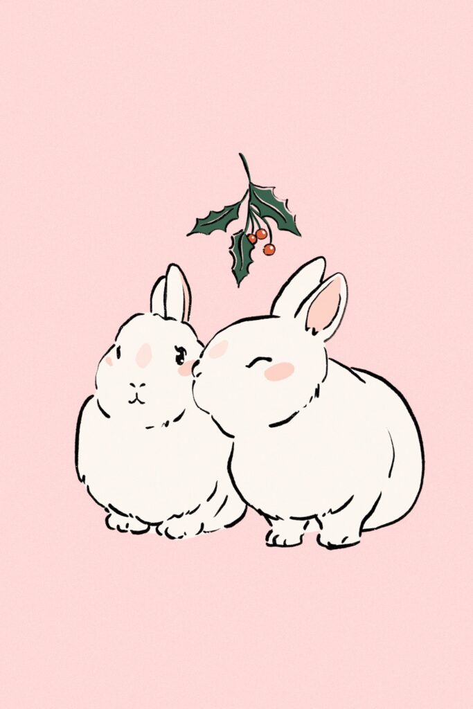 Christmas cute vintage rabbit print drawings for 9$ - MasterBundles