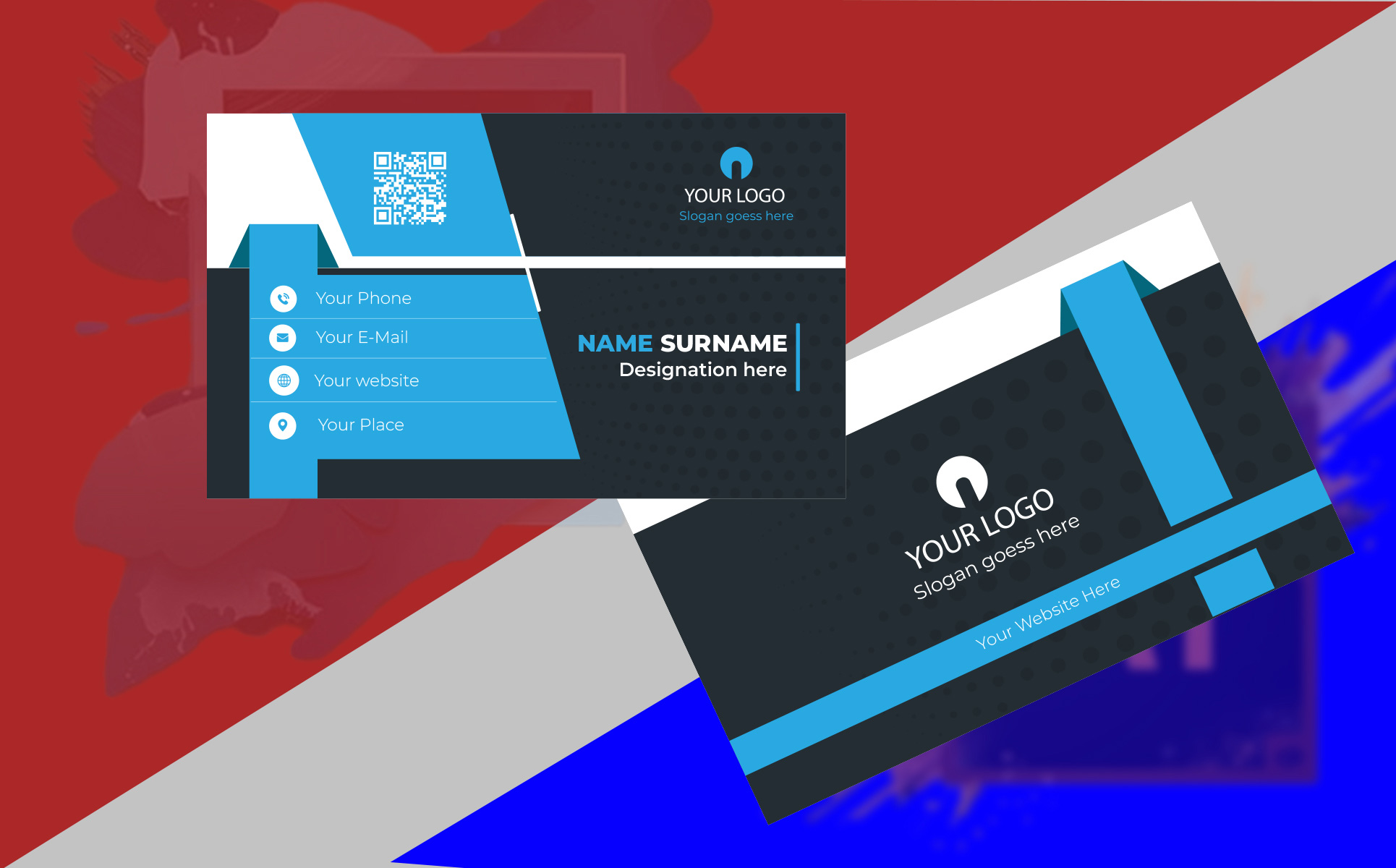 Modern Business Card Blue and Black Design Bundle preview image.