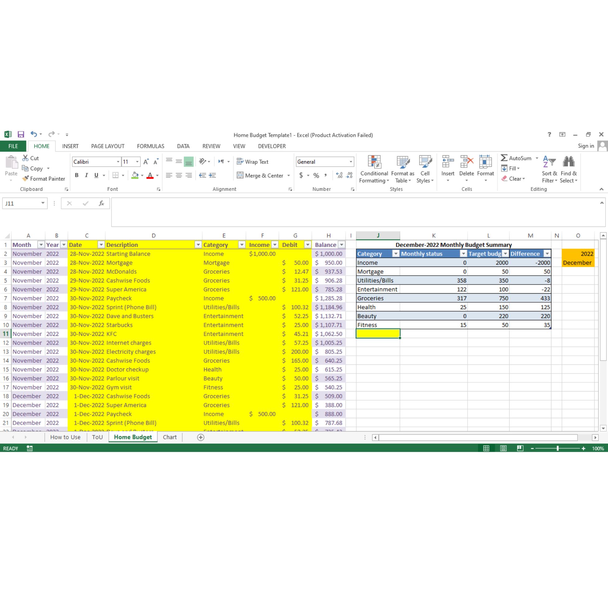 excel templates for home budget