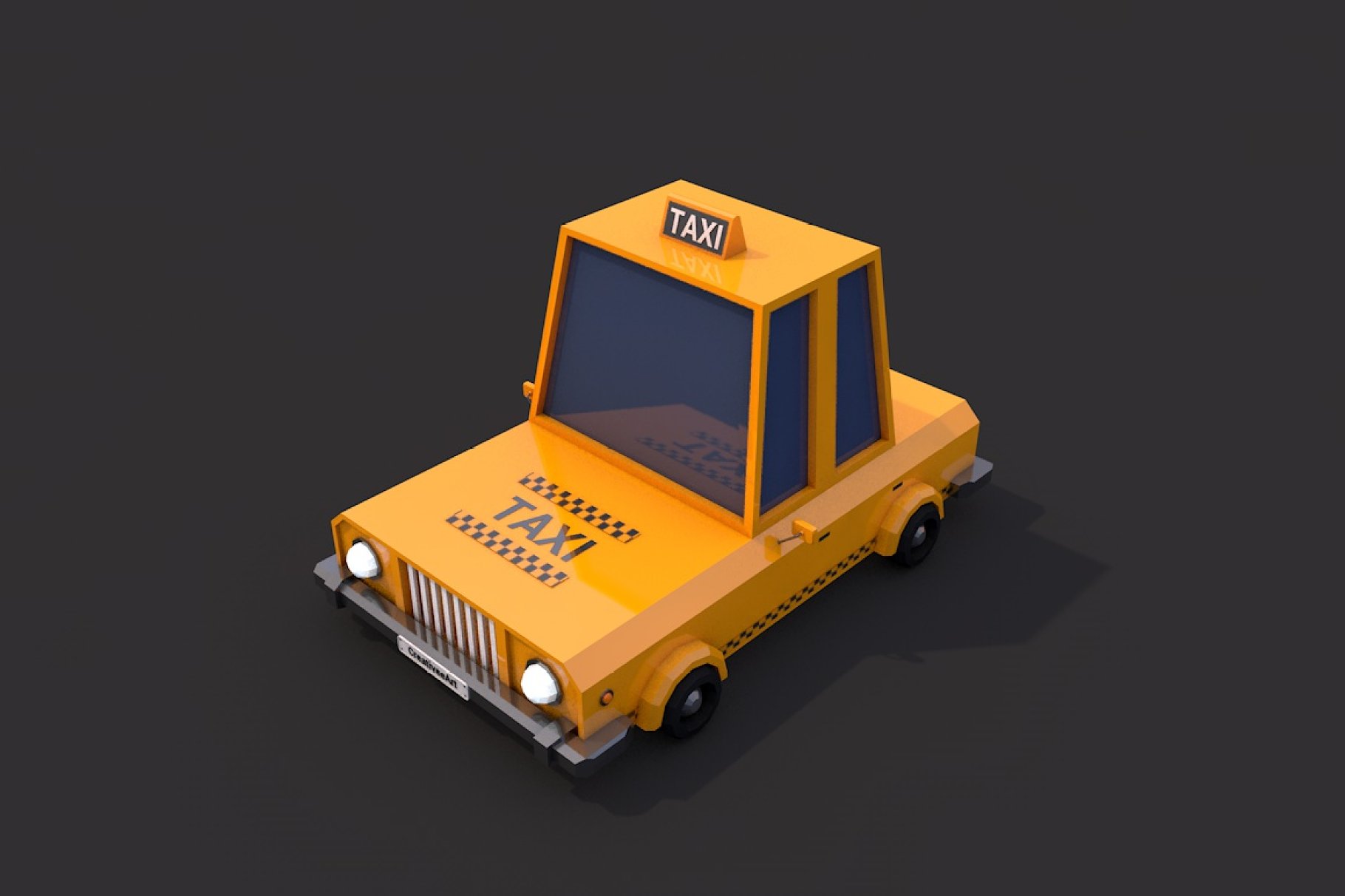 Front left mockup of low poly taxi car.