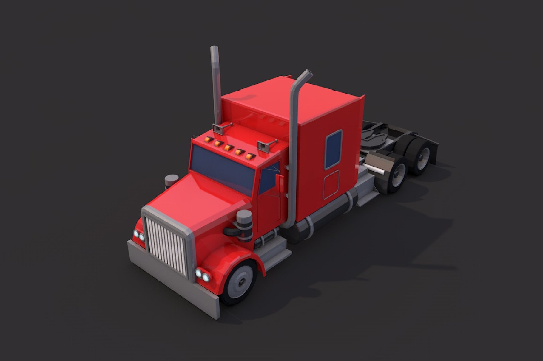 Front left mockup of low poly american heavy truck.