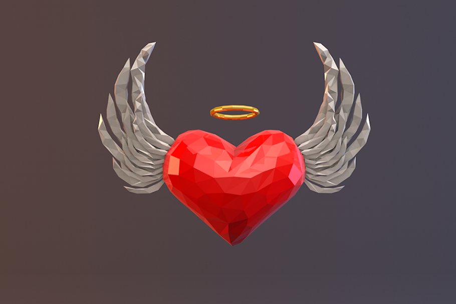 Front mockup of low poly angel heart.