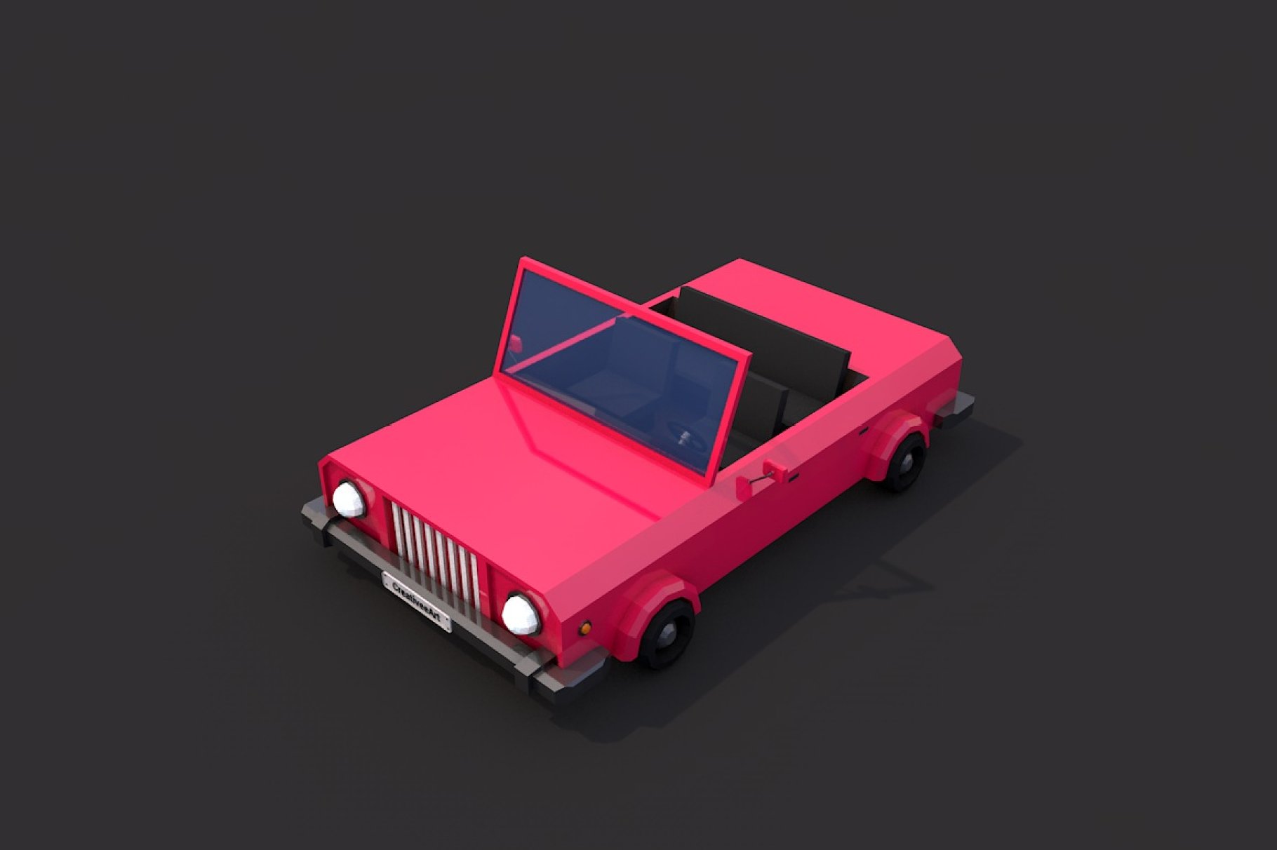 Mockup of low poly cabriolet in left on a dark gray background.