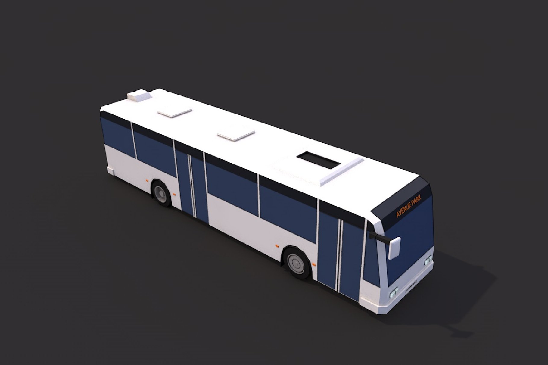 Low poly city bus front right mockup on a dark gray background.