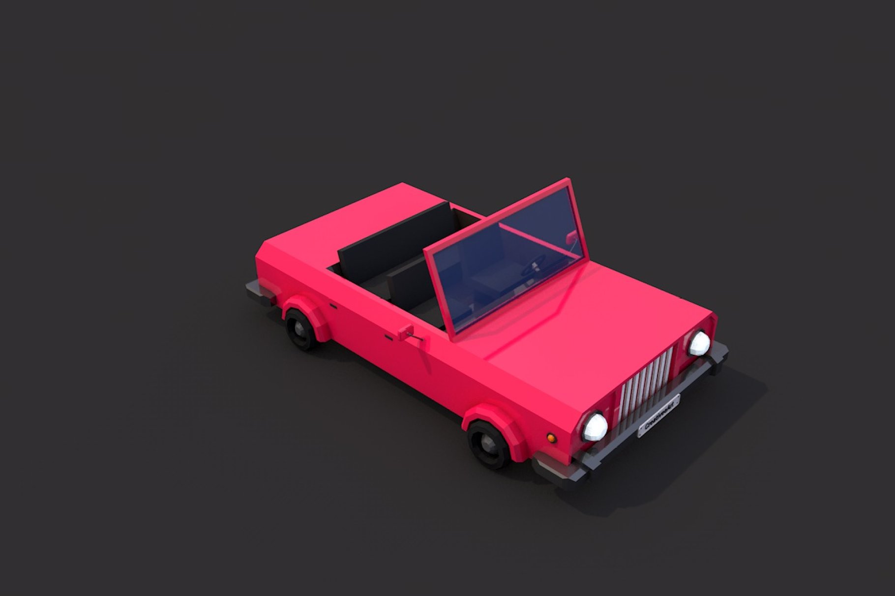 Red low poly cabriolet in right on a dark gray background.