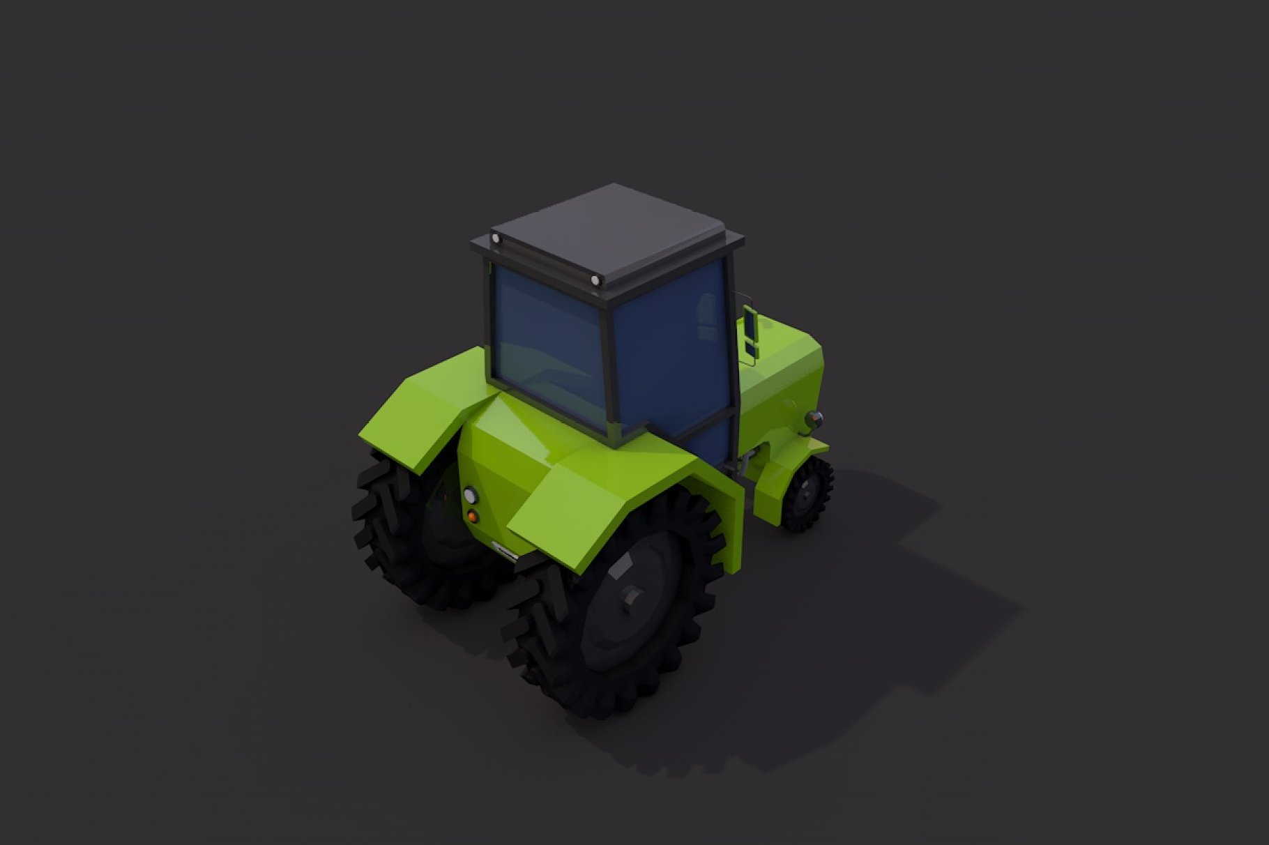 Back right mockup of low poly tractor.