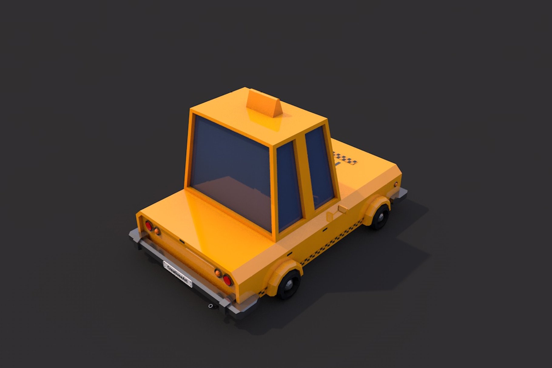 Back right mockup of low poly taxi car.