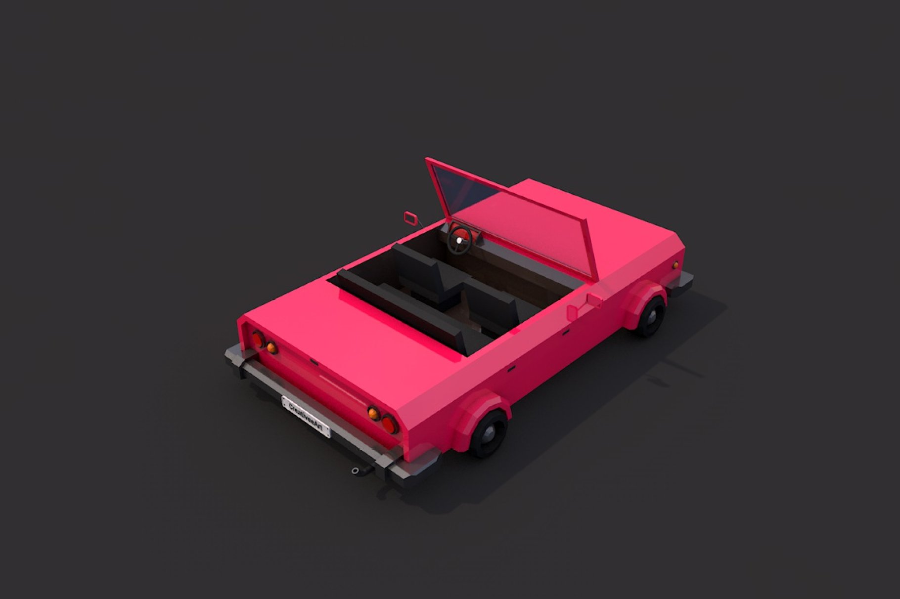Back right mockup of low poly cabriolet.