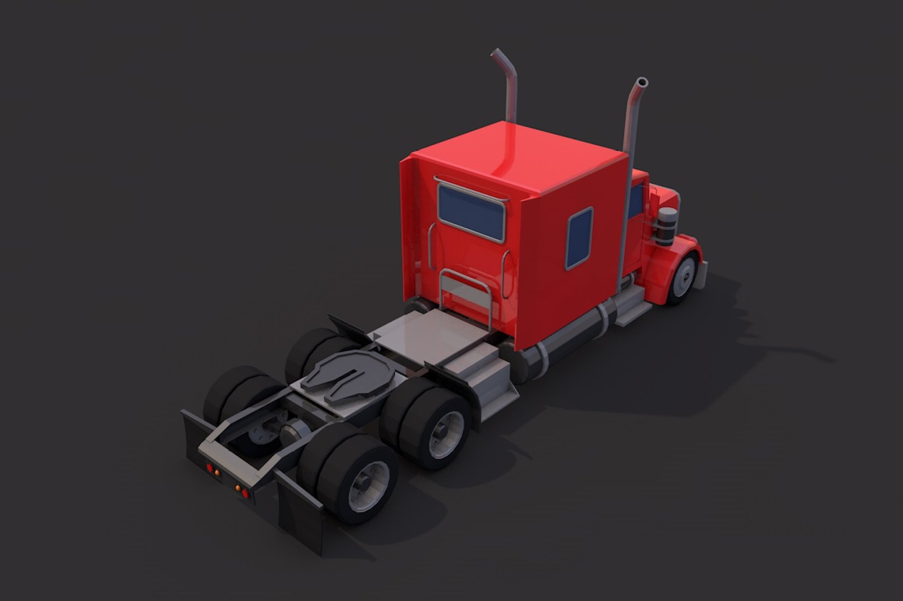 Back right mockup of low poly american heavy truck.