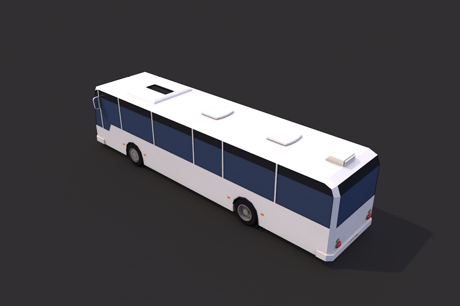 Low poly city bus back left mockup on a dark gray background.
