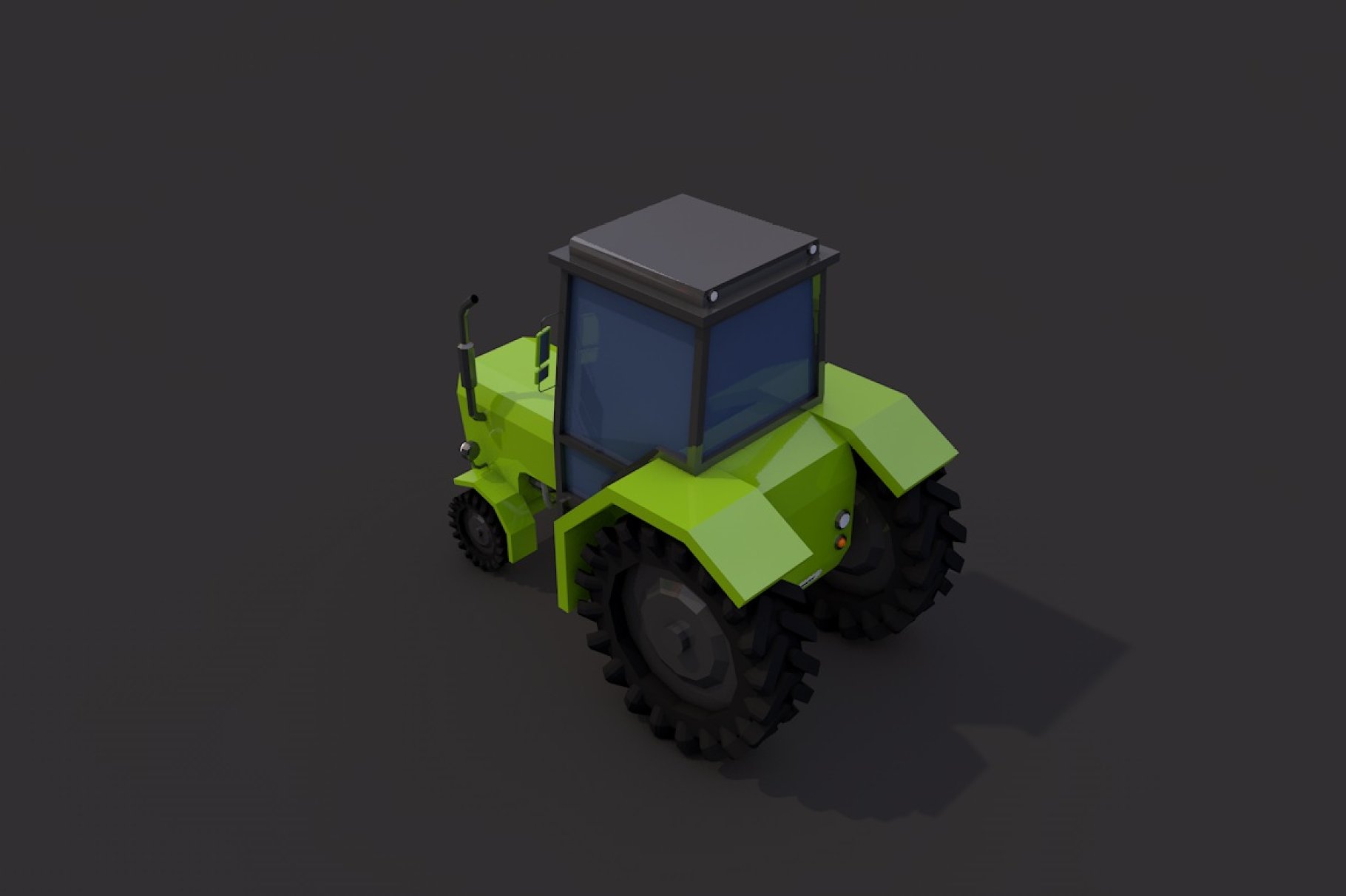 Low poly tractor back left mockup on a dark gray background.