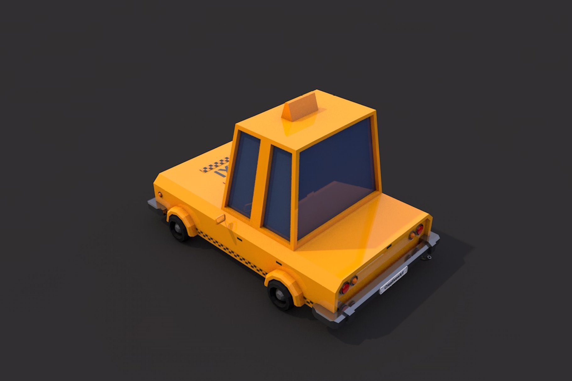 Low poly taxi car back left mockup on a dark gray background.