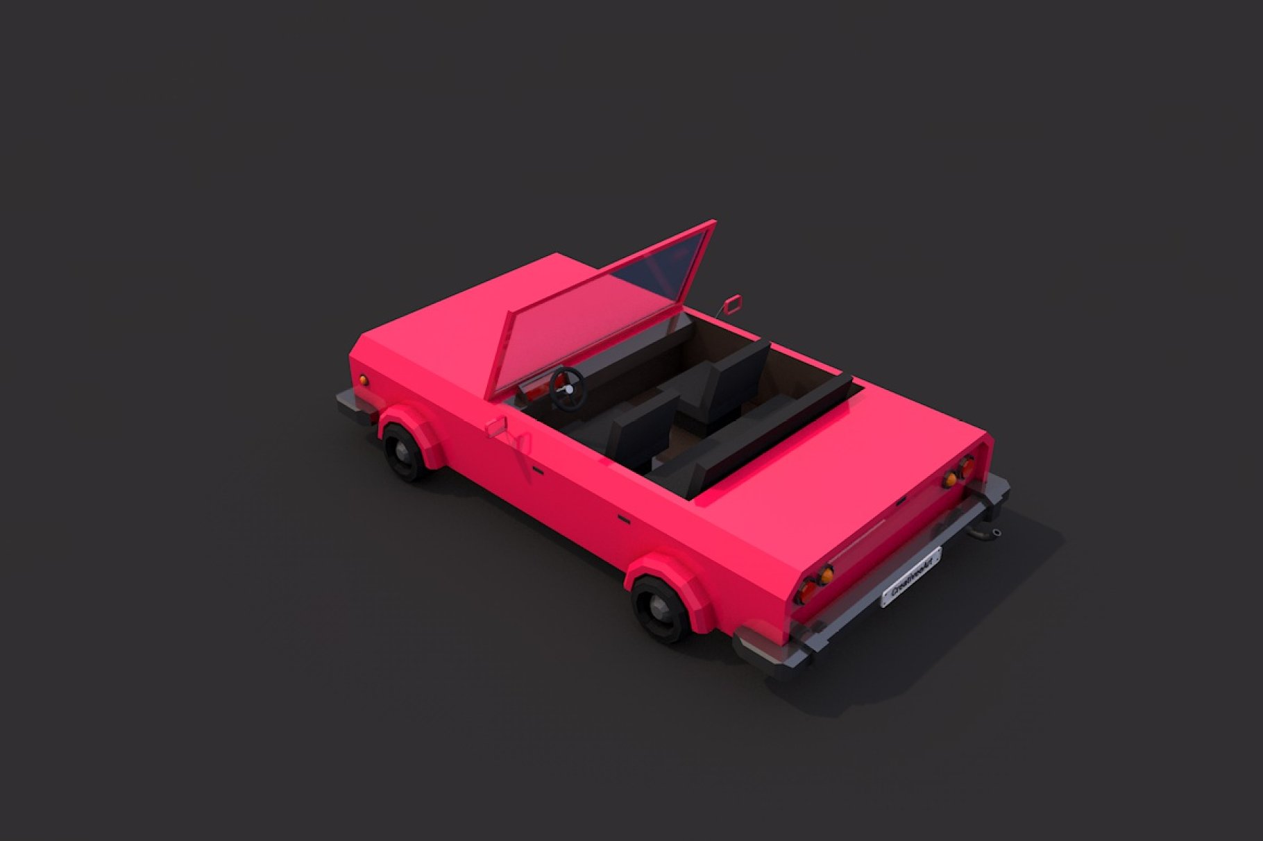 Red low poly cabriolet in back left on a dark gray background.