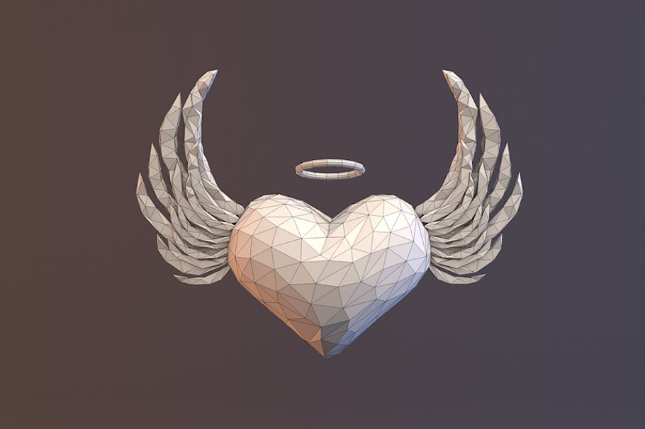 Front graphic low poly angel heart mockup.