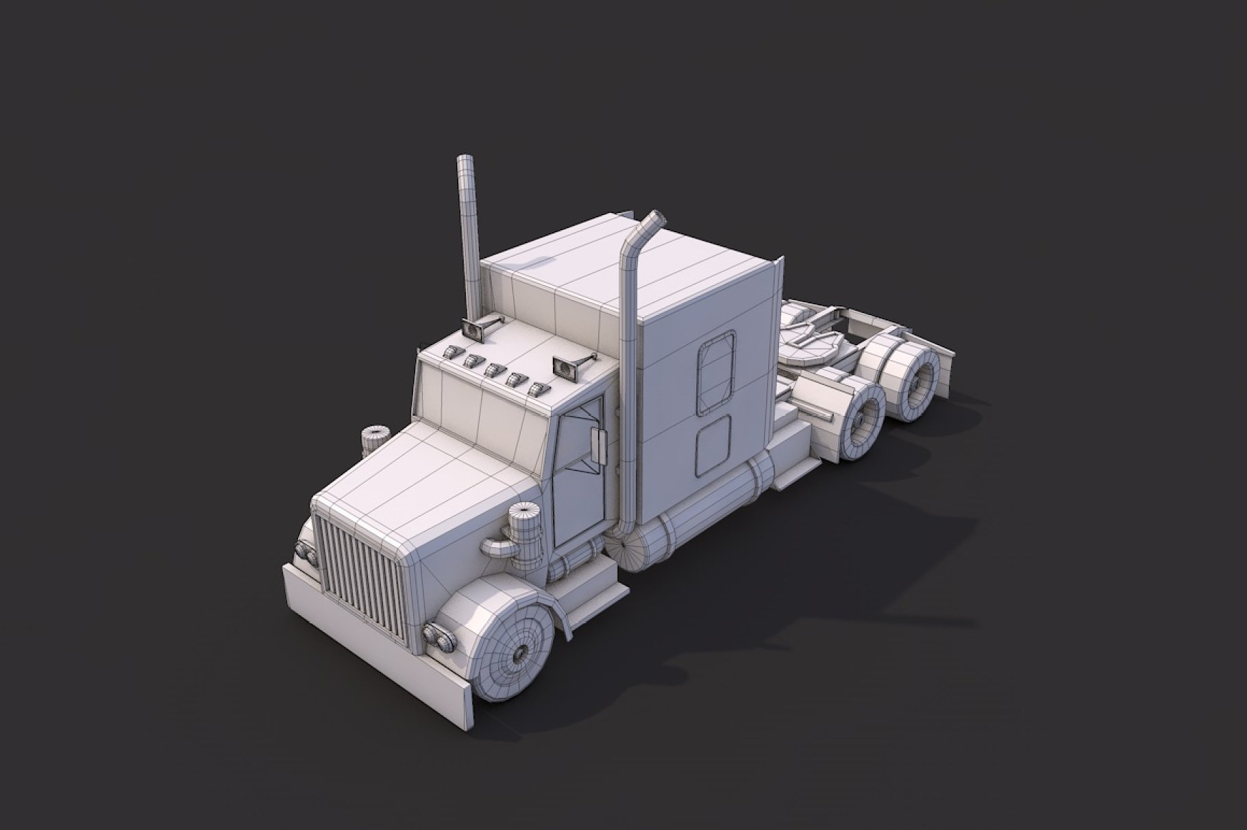 Graphic front left mockup of low poly american heavy truck.
