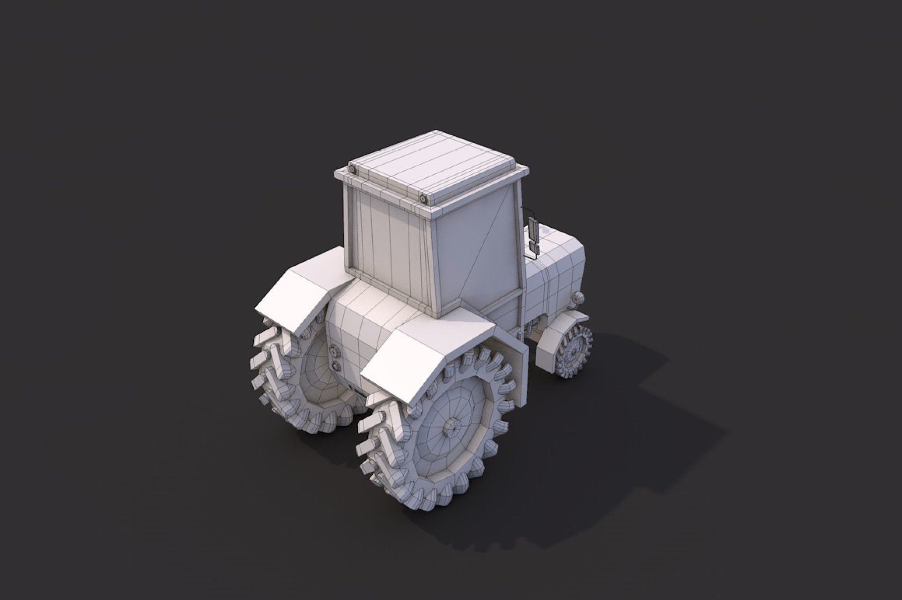 Back right gray mockup of low poly tractor.