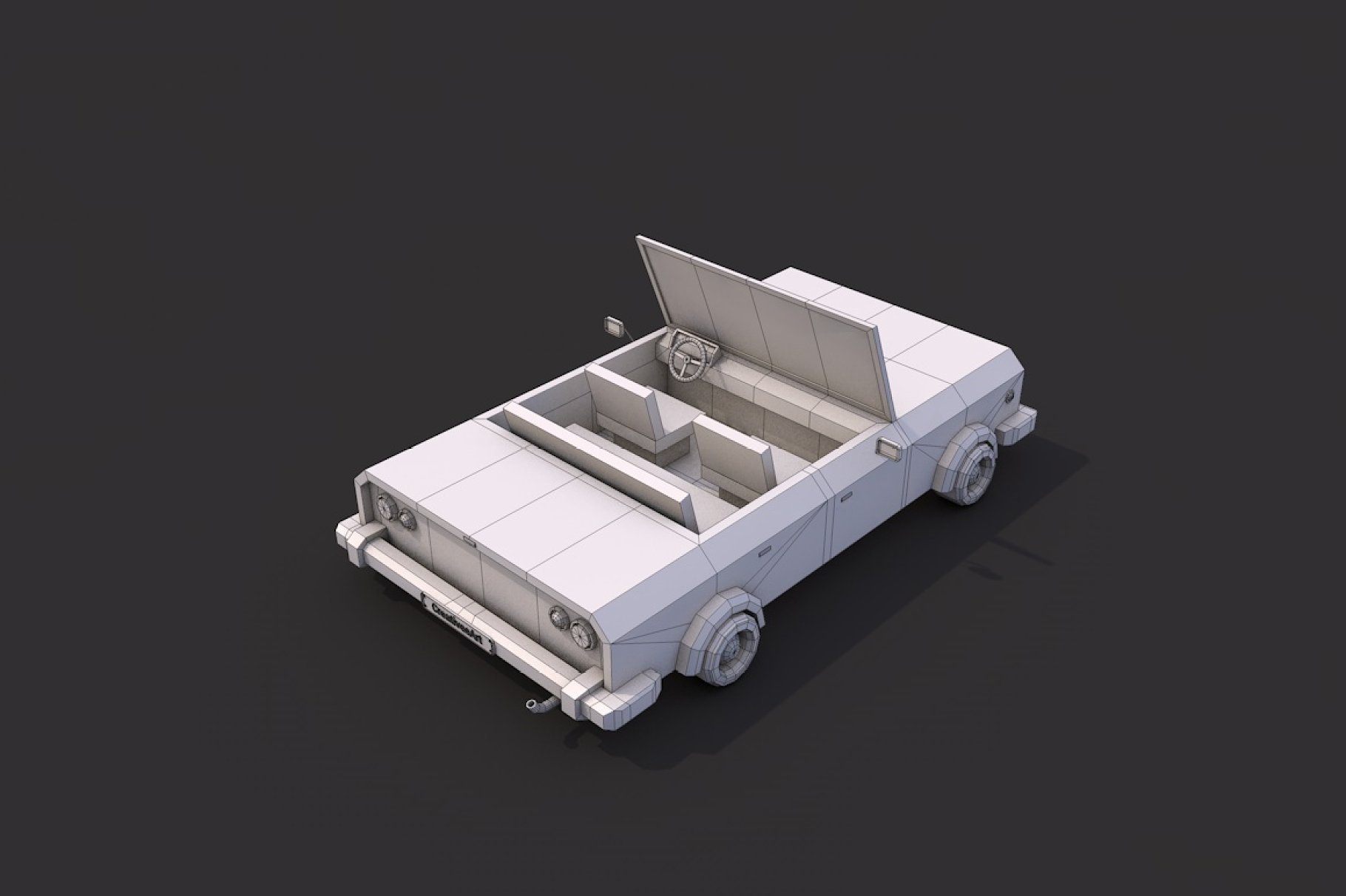 Back right gray mockup of low poly cabriolet.