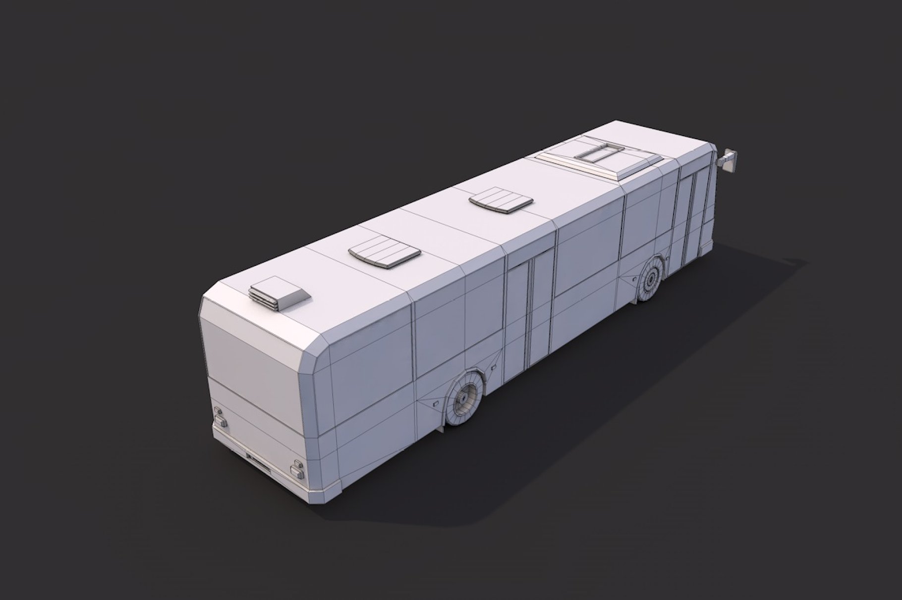 Back right mockup of gray low poly city bus.