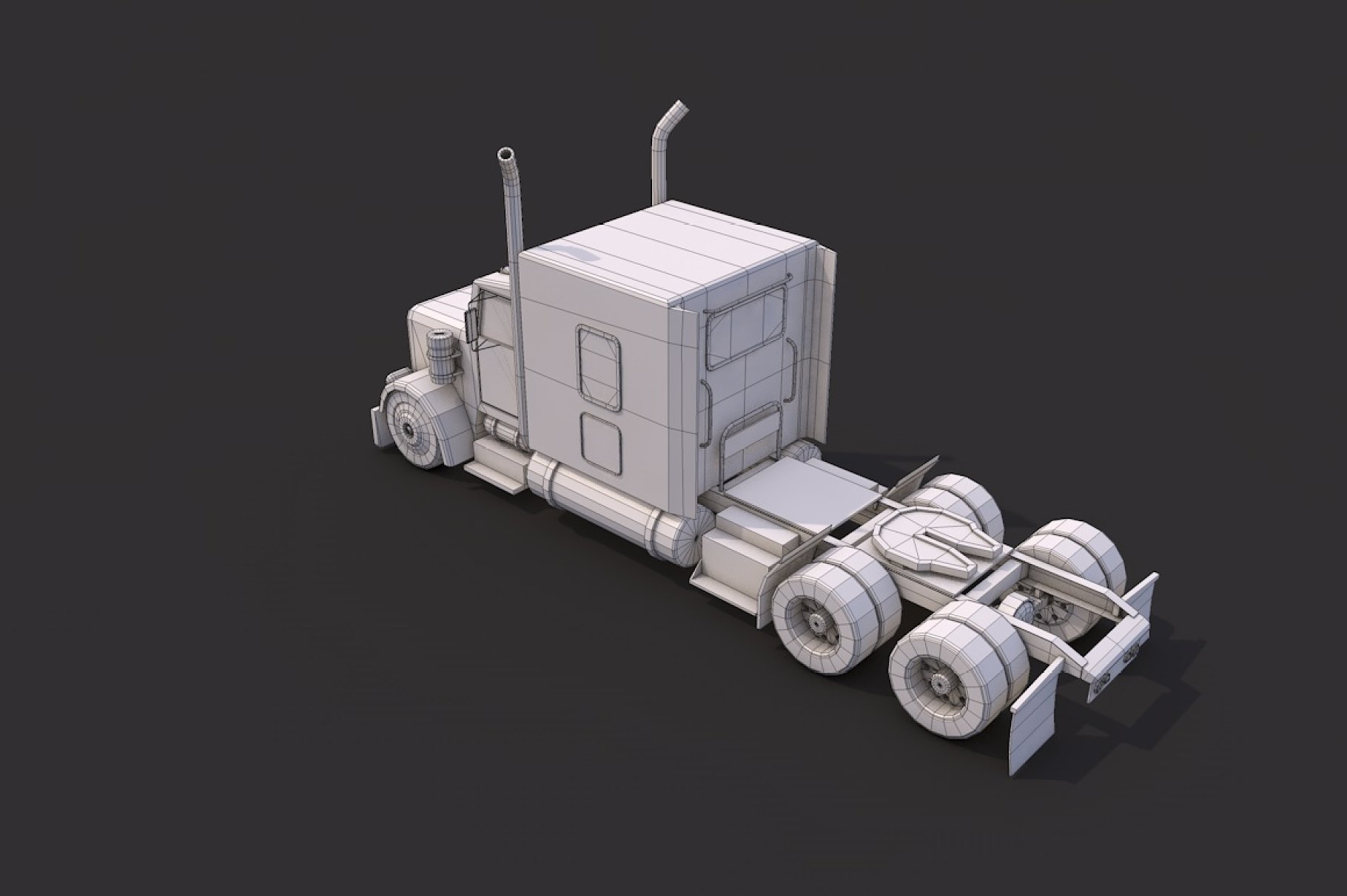 Gray low poly american heavy truck back left mockup.