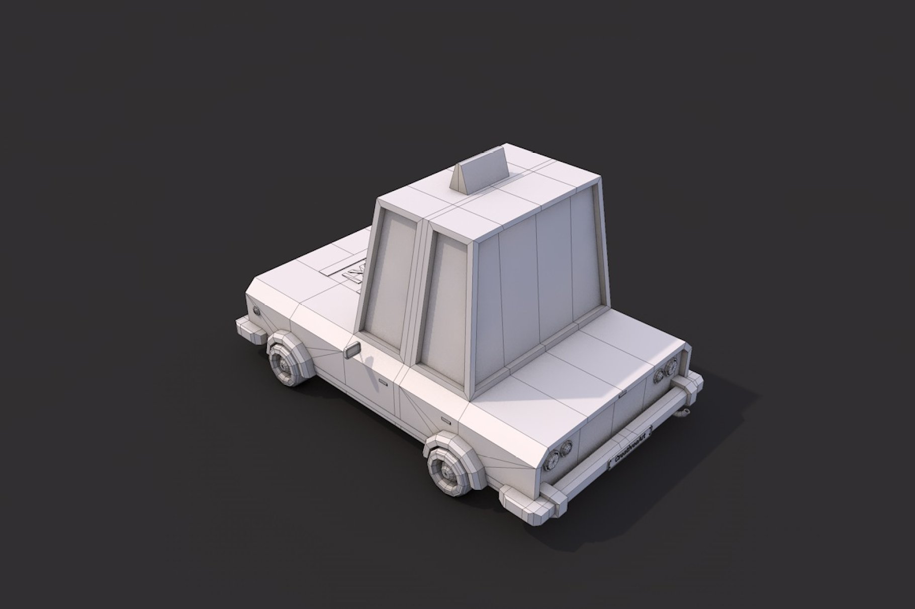Low poly taxi car back left graphic mockup on a dark gray background.