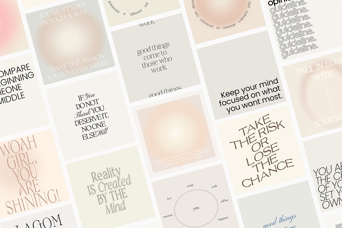 Collection of different pink aesthetic quotes templates on a gray background.