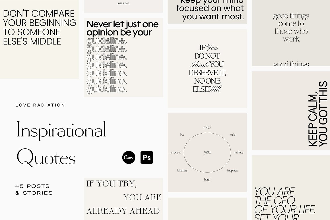 Inspirational Instagram quotes templates on a gray background.