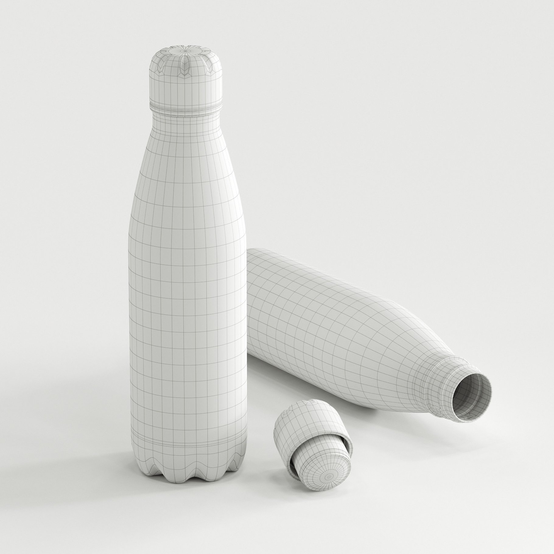 Images of a magnificent 3d model of bottles without texture