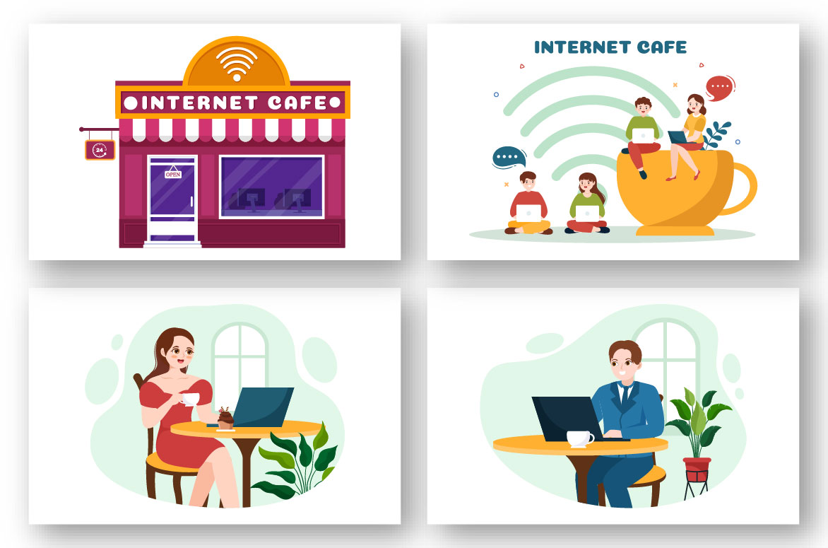 Internet Cafe Illustration preview image.